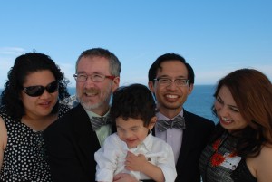 With friends at our Cliff House reception, September 28, 2013.. © Levi Smith Photography